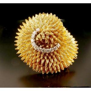 Yellow Gold Spiral Diamond Clip Brooch