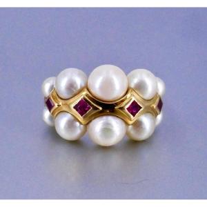 Ruby Gold Pearl Ring