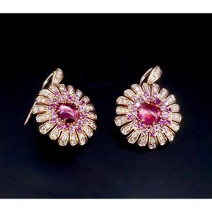 Boucles" Fleurs" Diamants Tourmalines 