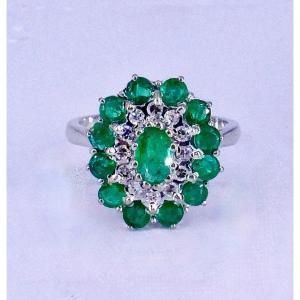 Pompadour Emerald Ring Diamonds White Gold