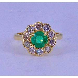 Flower Ring Yellow Gold Emerald And Diamonds 