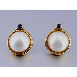 Mabé Sapphire Pearl Gold Clip Earrings