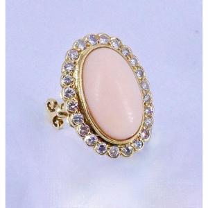 Oval Coral Peach Diamond Ring 