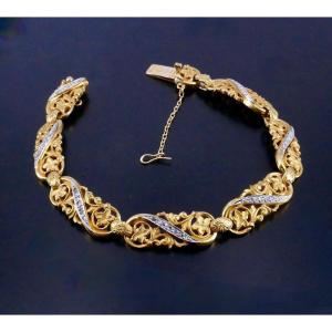 Art Nouveau Gold Diamond Flexible Bracelet 