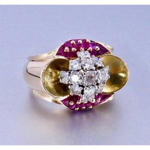 Bague Tank Or Platine Diamants Rubis Verneuil 