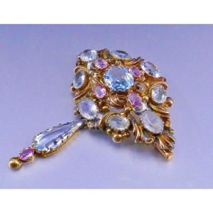 Broche Charles X Aigue-marine tourmalines