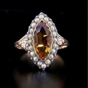 19th Century Citrine Marquise Ring 