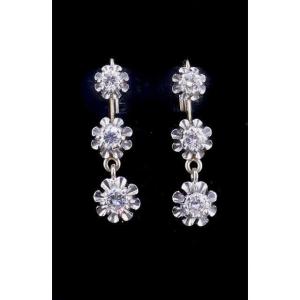 Boucles d'Oreilles Dormeuses Or Blanc Diamants 