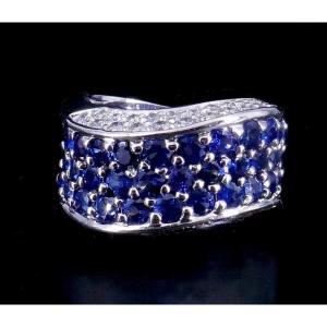 "wave" Ring White Gold Diamonds Sapphires 