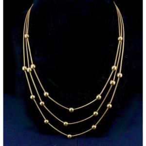 Yellow Gold Necklace 3 Rows Of Balls