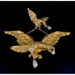 Pendentif Or Jaune Aigles Royaux Aux Ailes Déployées Fin XIX ème 