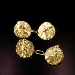 Van Der Straeten Yellow Gold Art Nouveau Cufflinks