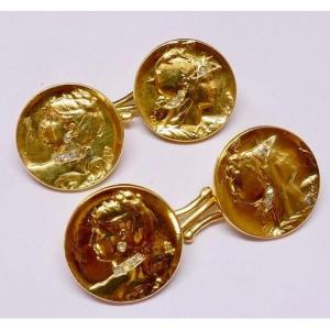 Boutons De Manchettes 1900 Louis Armand Rault Or Et Diamants 