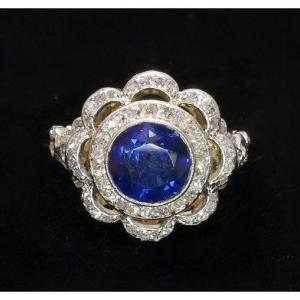 1920 Diamonds And Scalloped Sapphire Ring