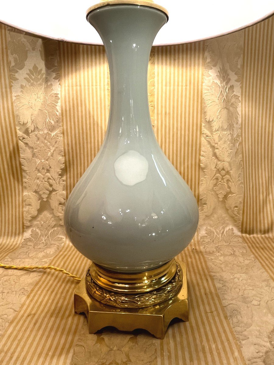 Celadon Porcelain Lamp. Napoleon III Period-photo-3