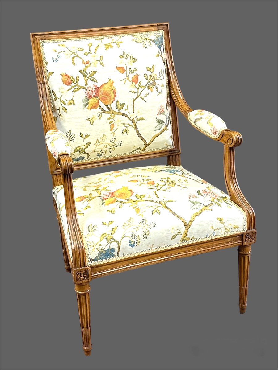 Série De Quatre Fauteuils Epoque Louis XVI. Estampillés PLUVINET.-photo-4