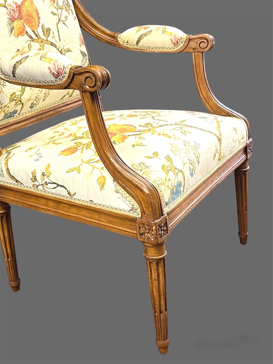 Série De Quatre Fauteuils Epoque Louis XVI. Estampillés PLUVINET.-photo-3