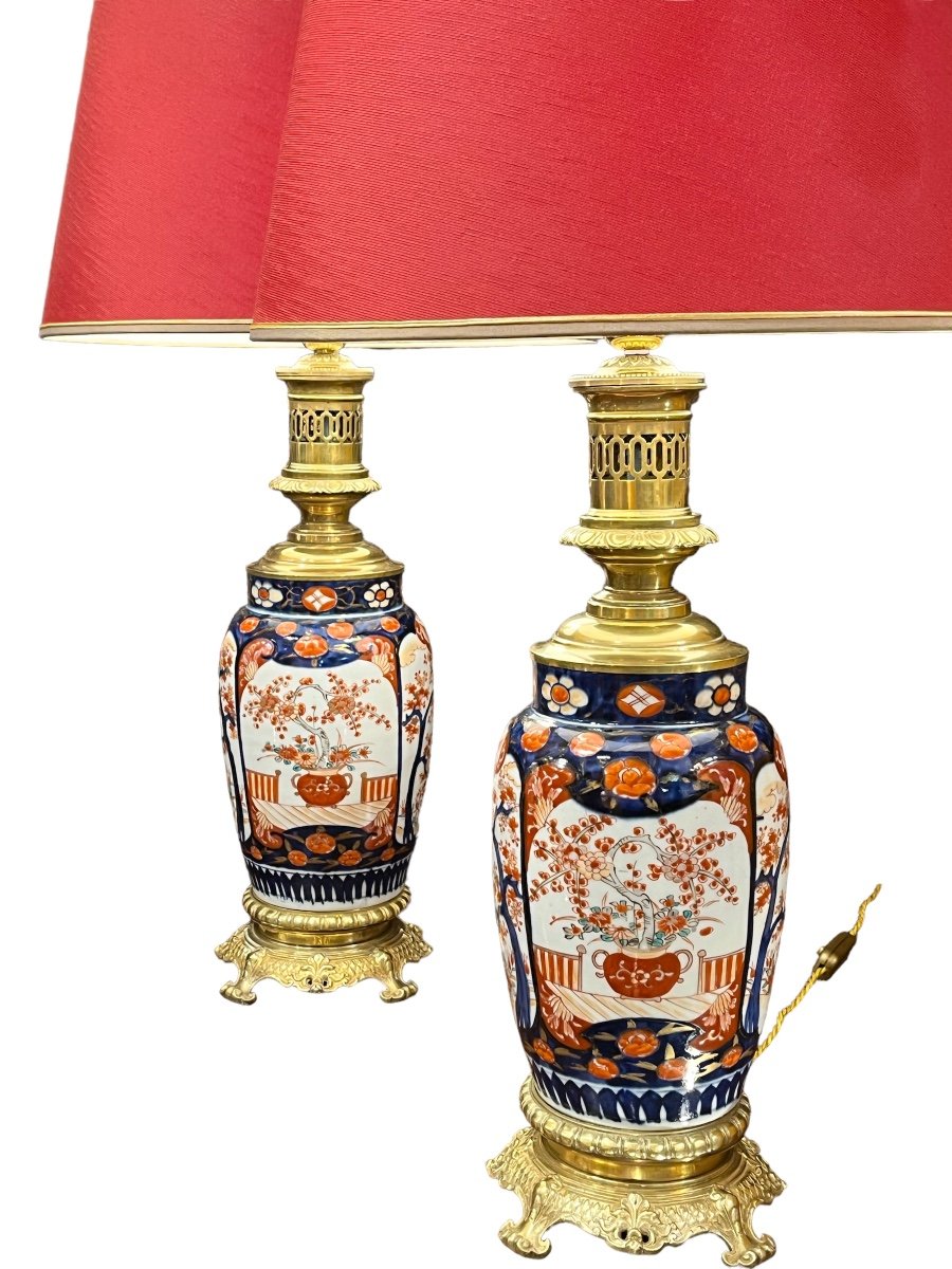 Importante Paire De Lampes Imari. époque XIXè Siècle -photo-2