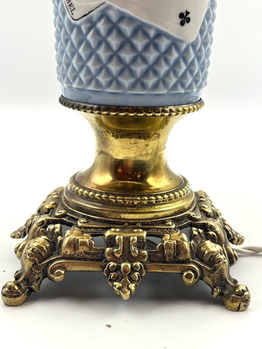 Porcelain Lamp With Card Game Decor. Period Late 19th, Early 20th Century-photo-4