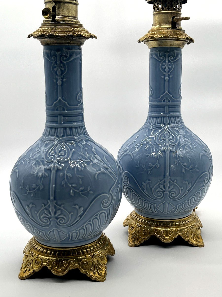 Pair Of Porcelain Lamps. Late 19th Century Period-photo-4