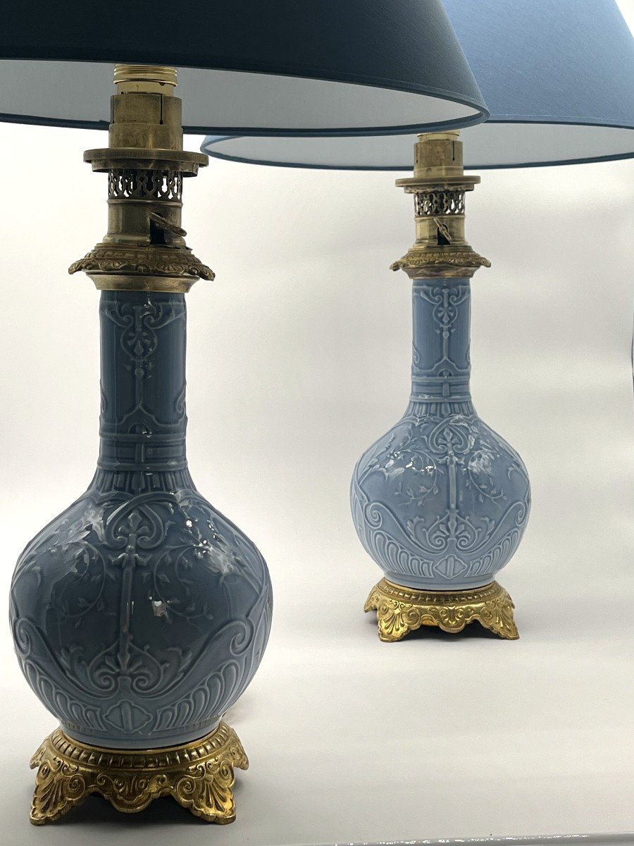 Pair Of Porcelain Lamps. Late 19th Century Period-photo-1