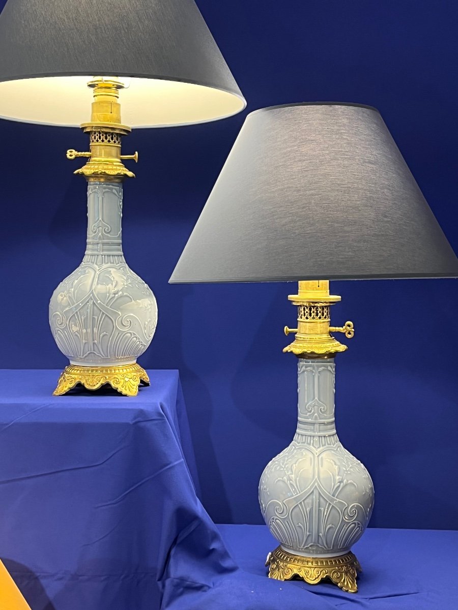 Pair Of Porcelain Lamps. Late 19th Century Period