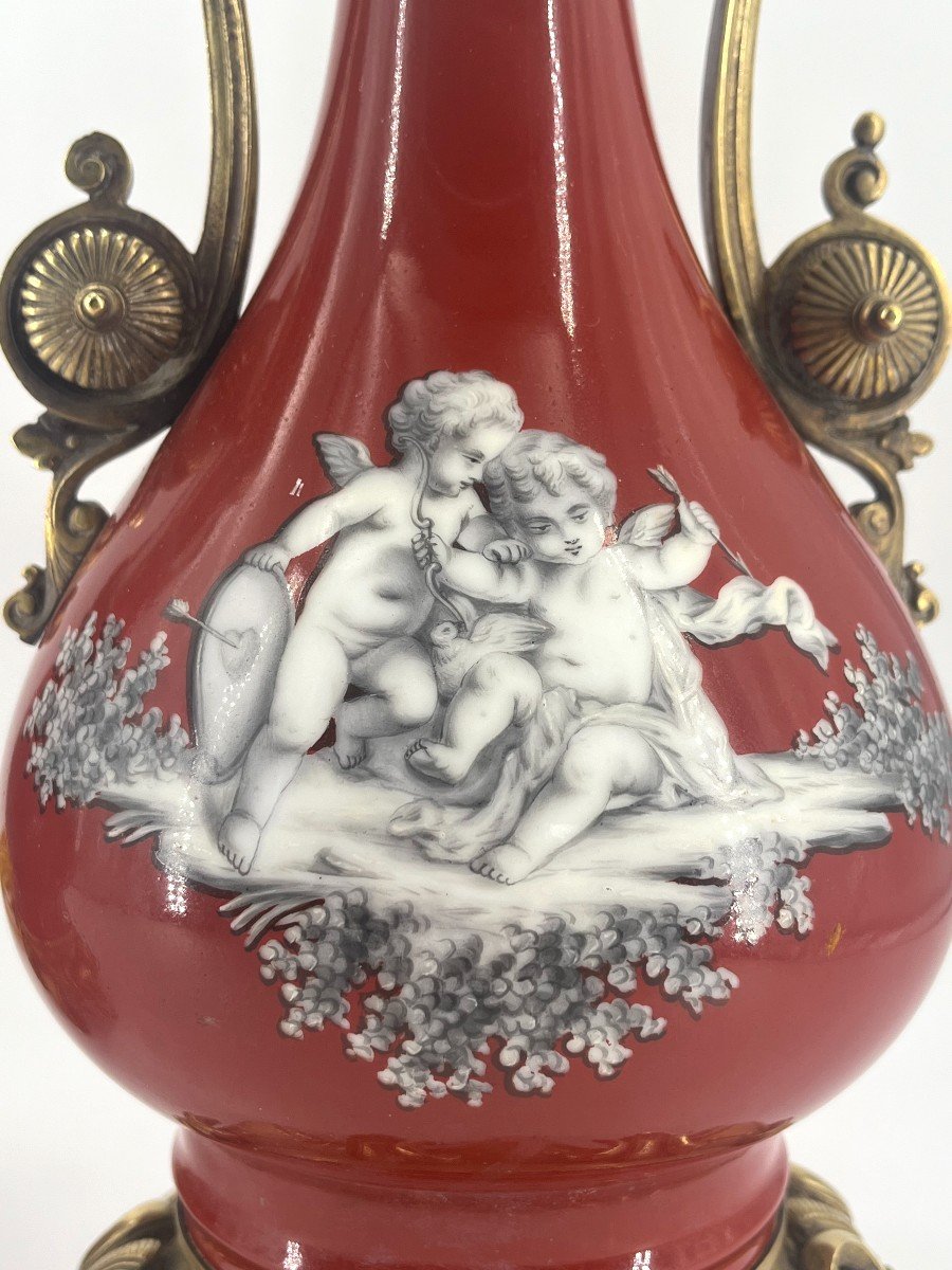 Pair Of Lamps, Decorated With Cherubs In Grisaille. Napoleon III Period-photo-2