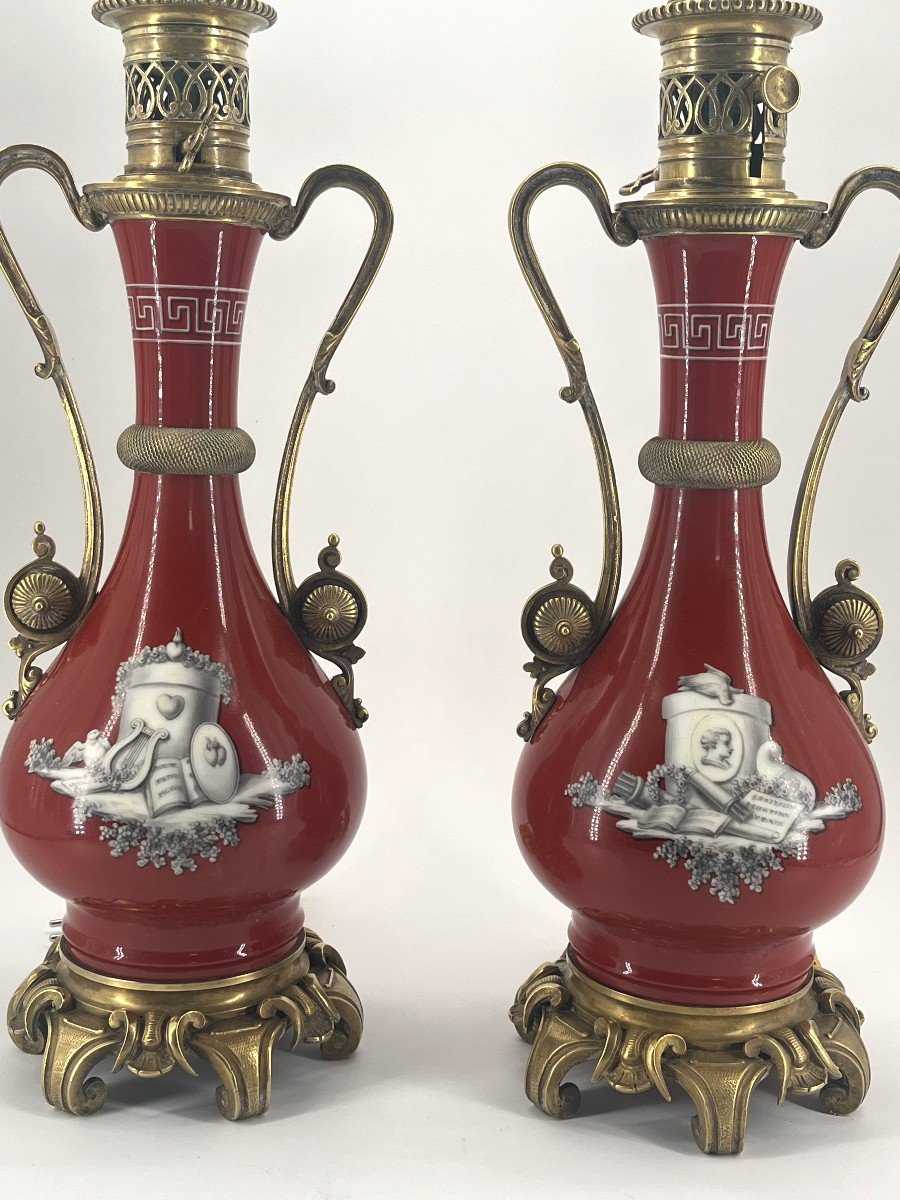 Pair Of Lamps, Decorated With Cherubs In Grisaille. Napoleon III Period-photo-3