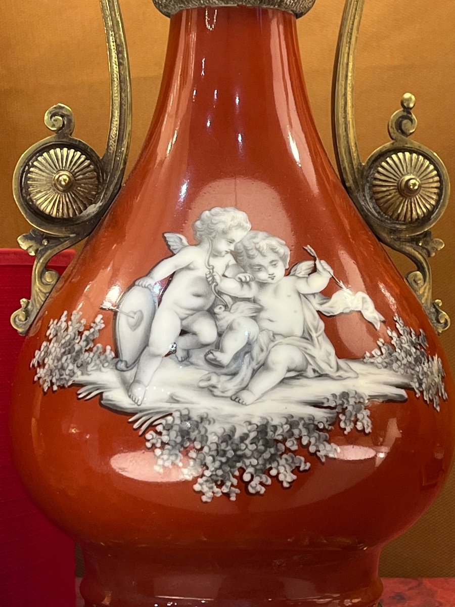 Pair Of Lamps, Decorated With Cherubs In Grisaille. Napoleon III Period-photo-2