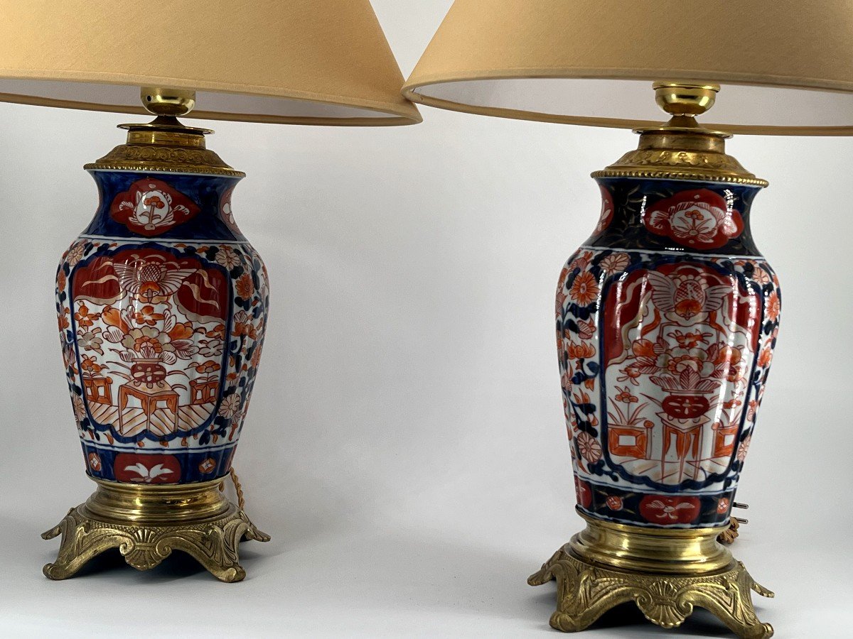 Paire de lampes En Porcelaine Imari, Epoque XIXè Siècle-photo-2