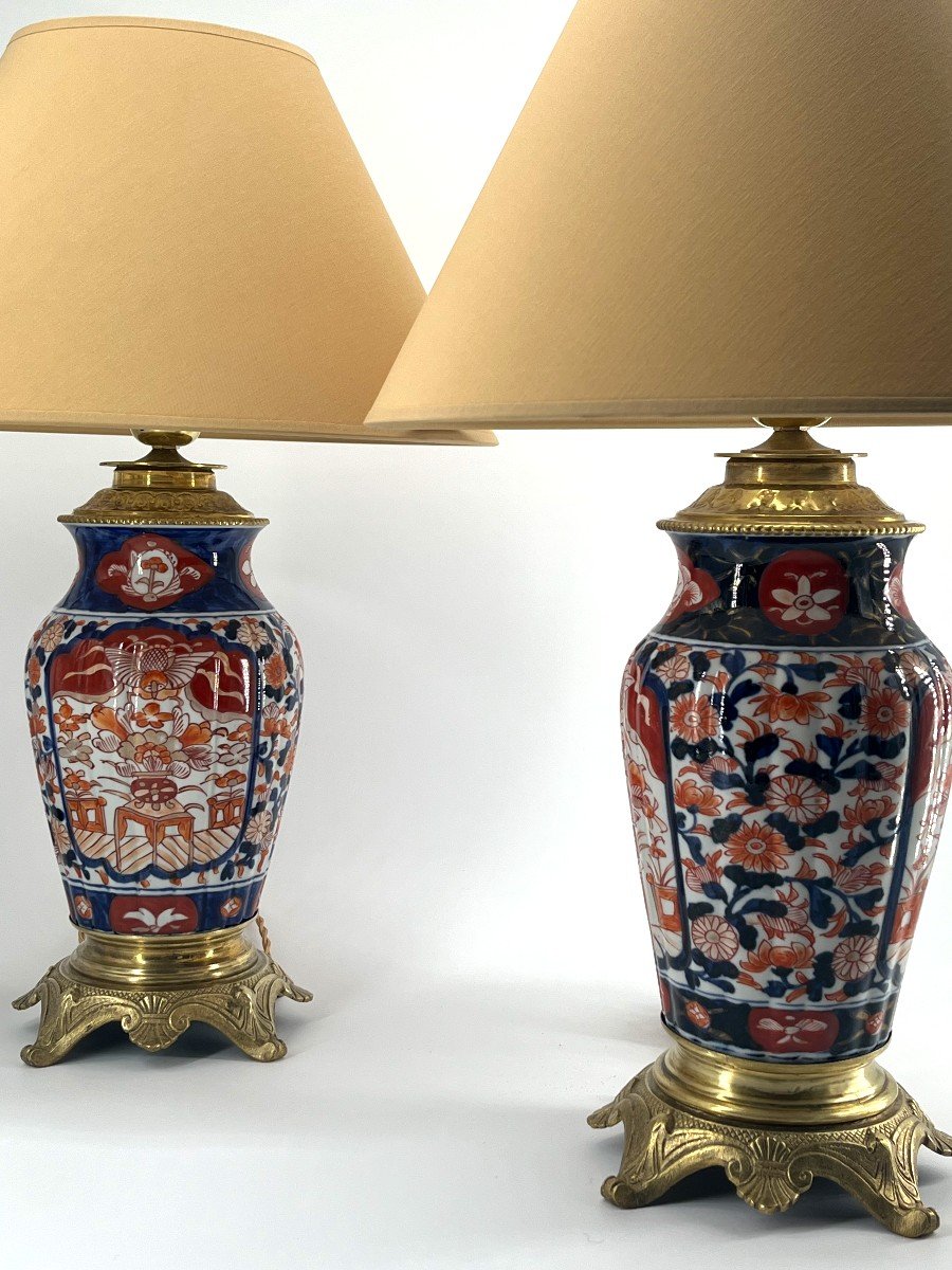 Paire de lampes En Porcelaine Imari, Epoque XIXè Siècle