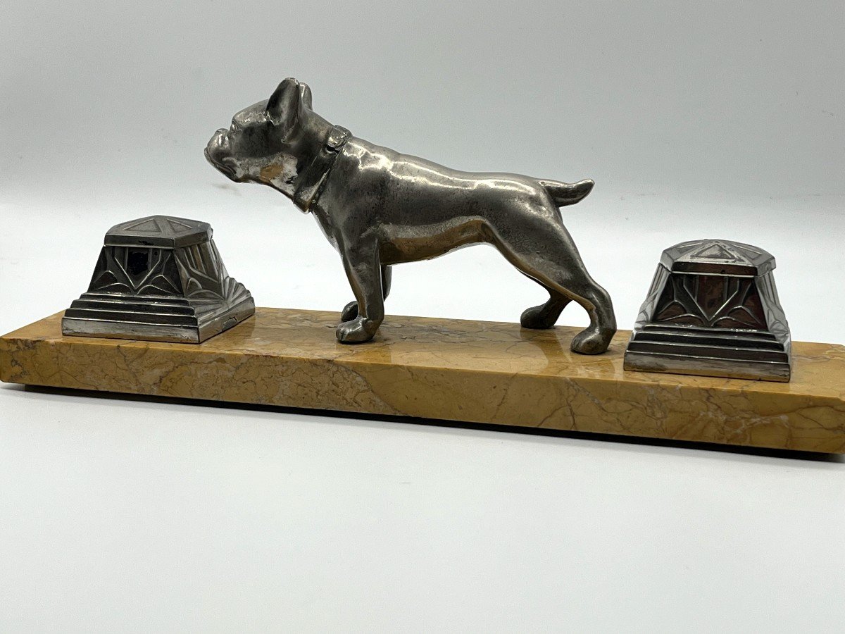 Bulldog At A Standstill. Spelter Inkwell. Art Deco Period-photo-2