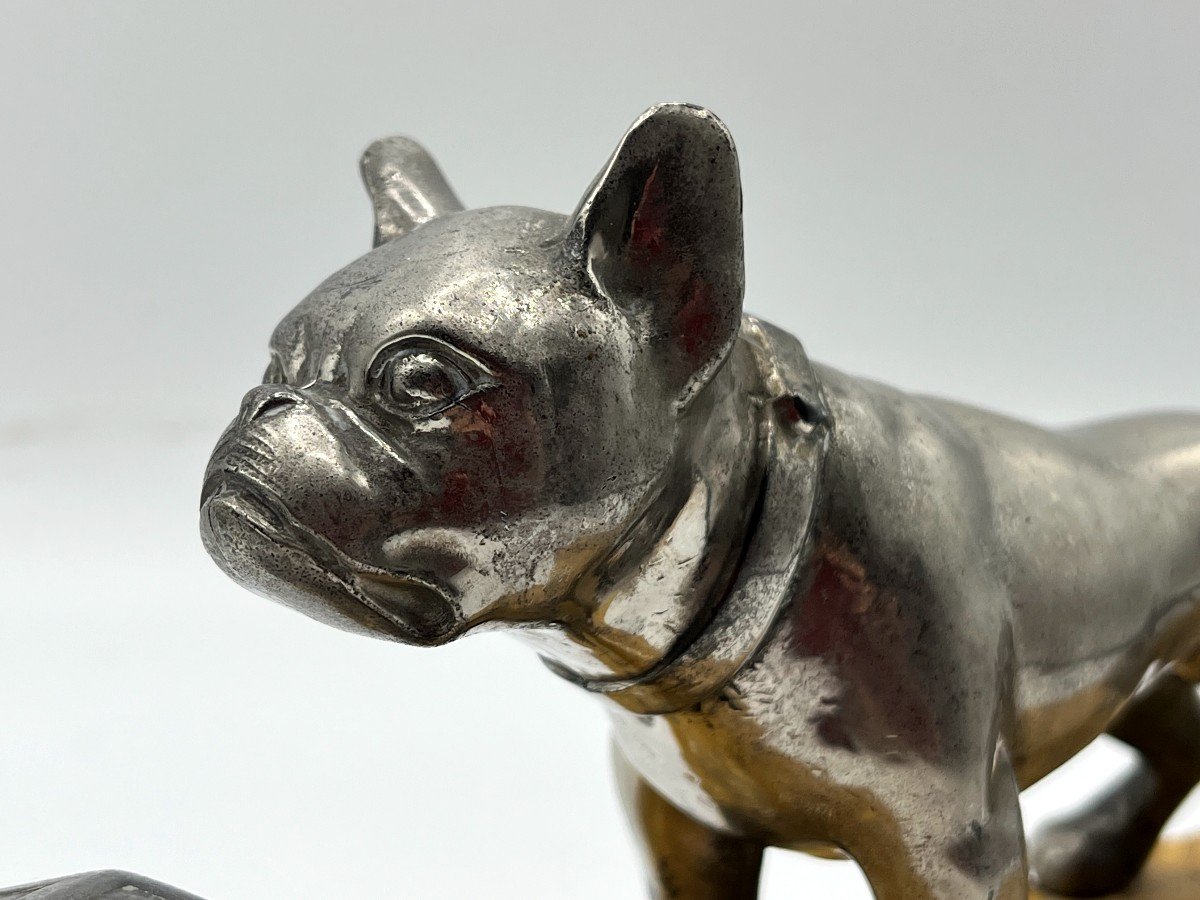 Bulldog At A Standstill. Spelter Inkwell. Art Deco Period-photo-3