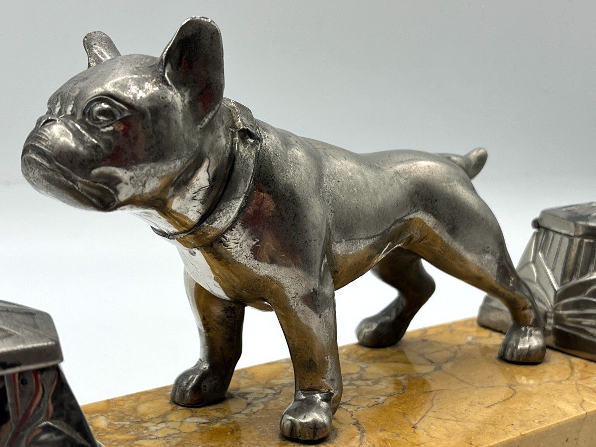 Bulldog At A Standstill. Spelter Inkwell. Art Deco Period-photo-4