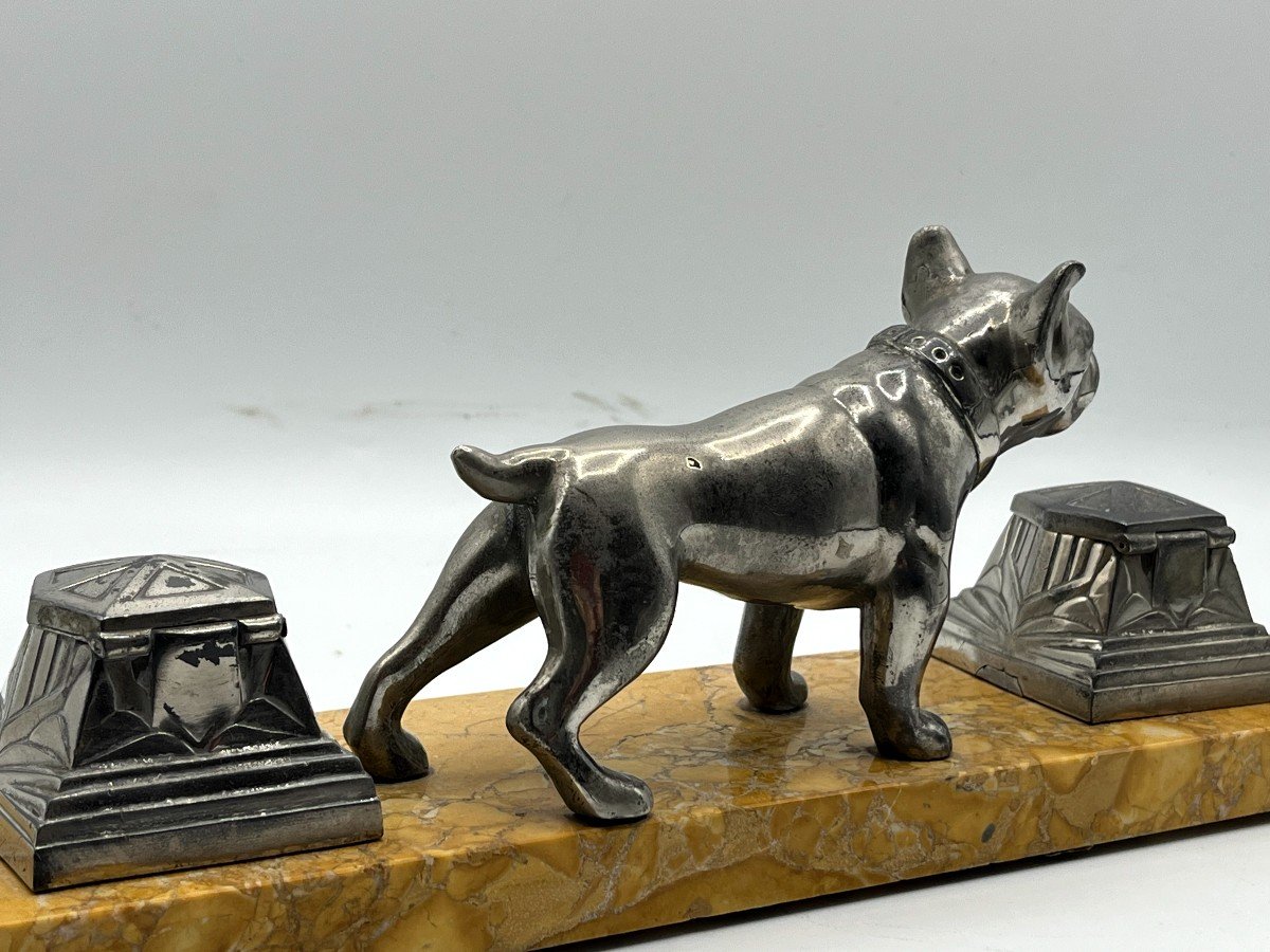 Bulldog At A Standstill. Spelter Inkwell. Art Deco Period-photo-1