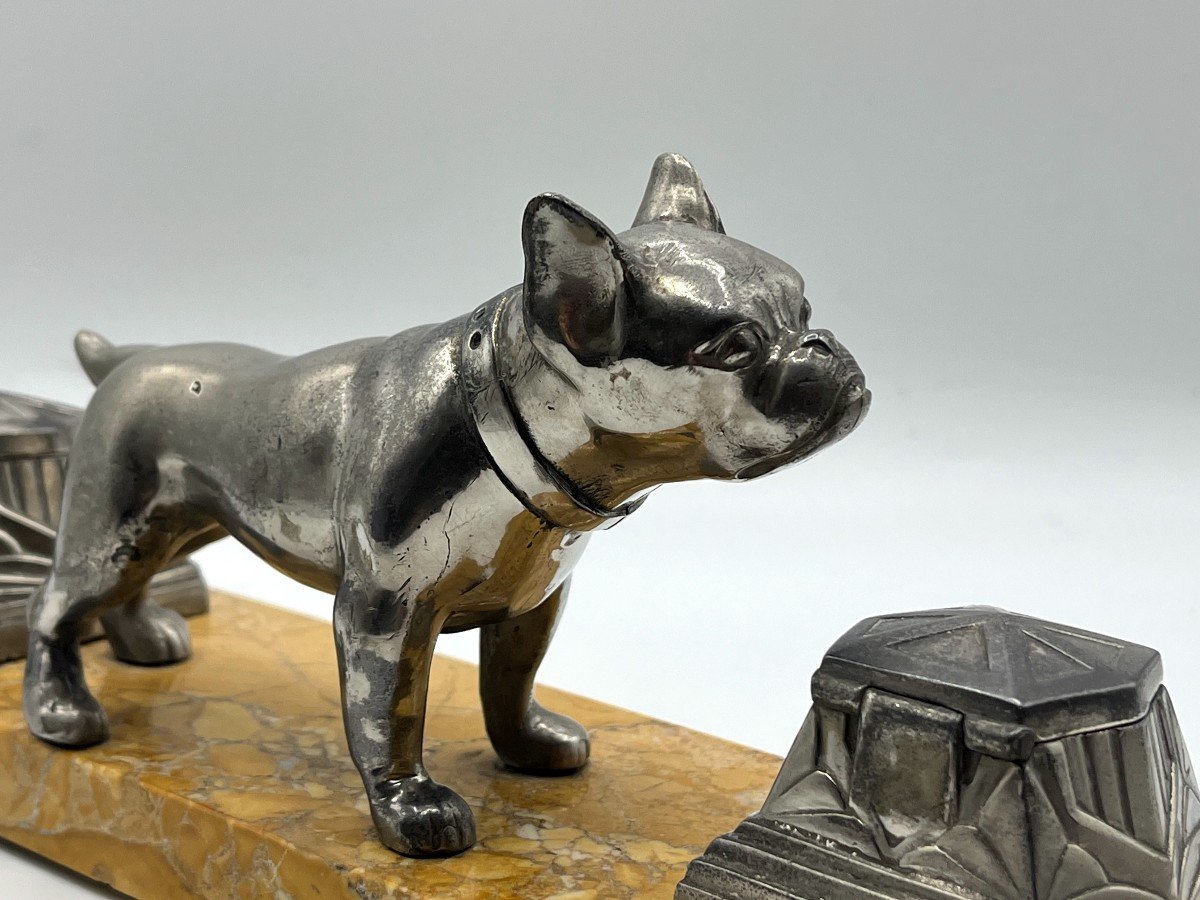 Bulldog At A Standstill. Spelter Inkwell. Art Deco Period-photo-2