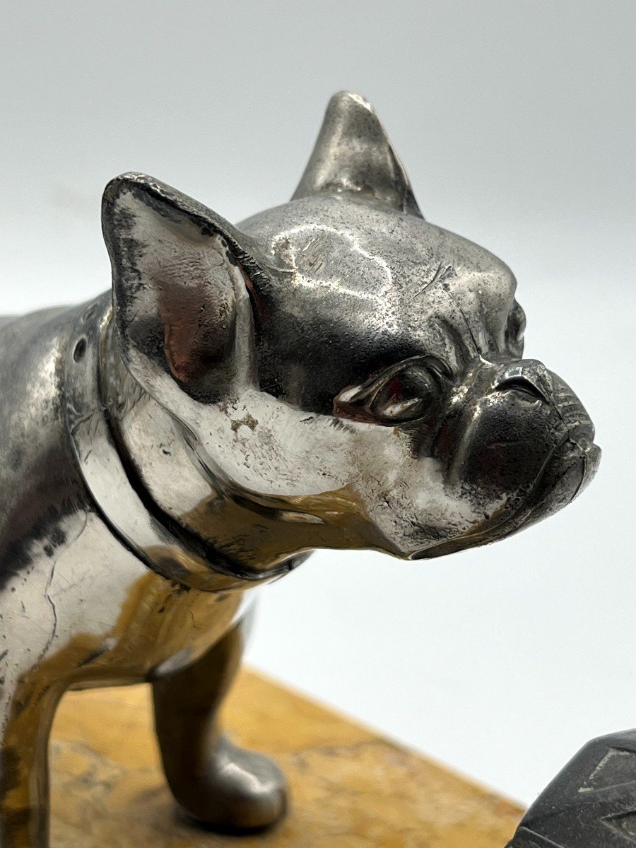 Bulldog At A Standstill. Spelter Inkwell. Art Deco Period-photo-4