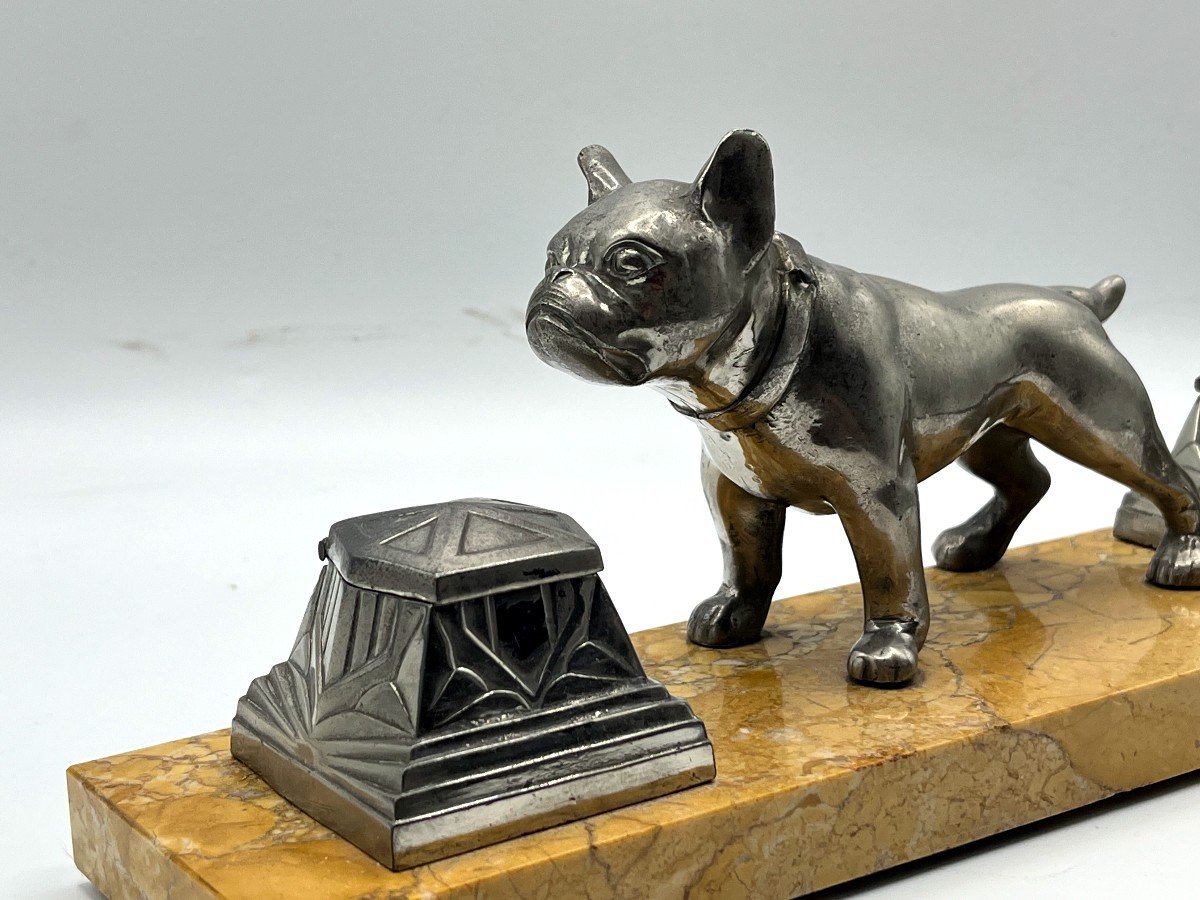 Bulldog At A Standstill. Spelter Inkwell. Art Deco Period