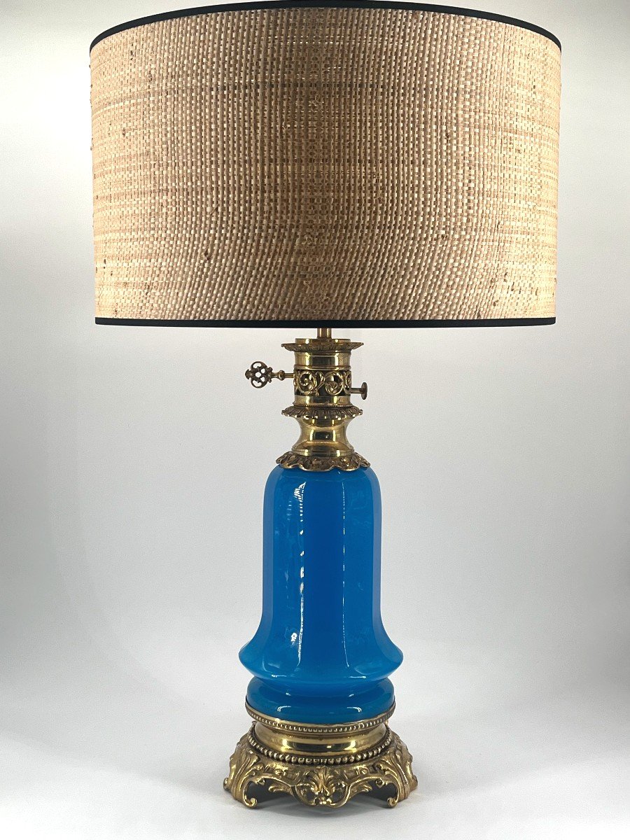 Pair Of Turquoise Opaline Lamps. Late 19th Century Period-photo-3