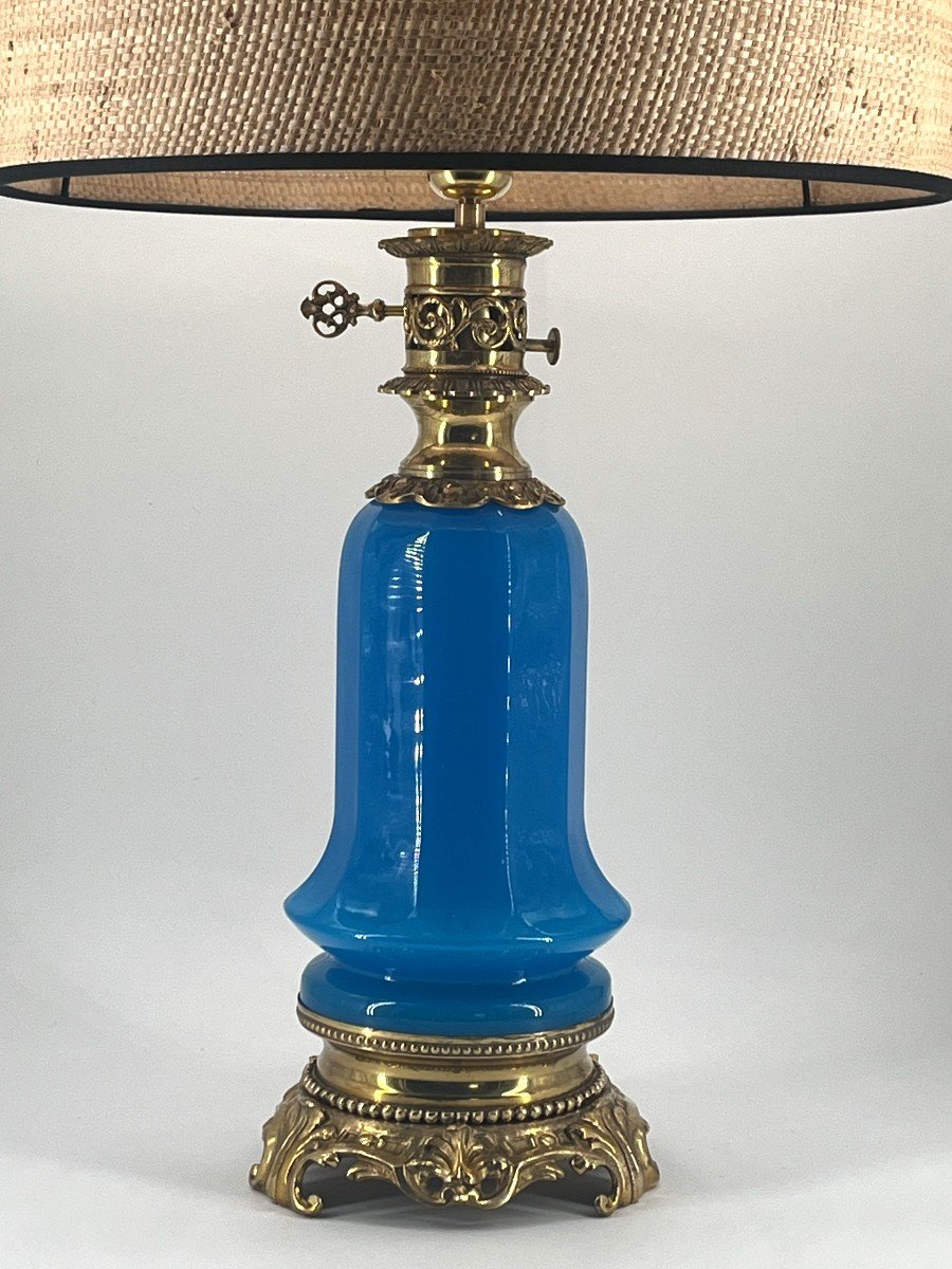 Pair Of Turquoise Opaline Lamps. Late 19th Century Period-photo-4