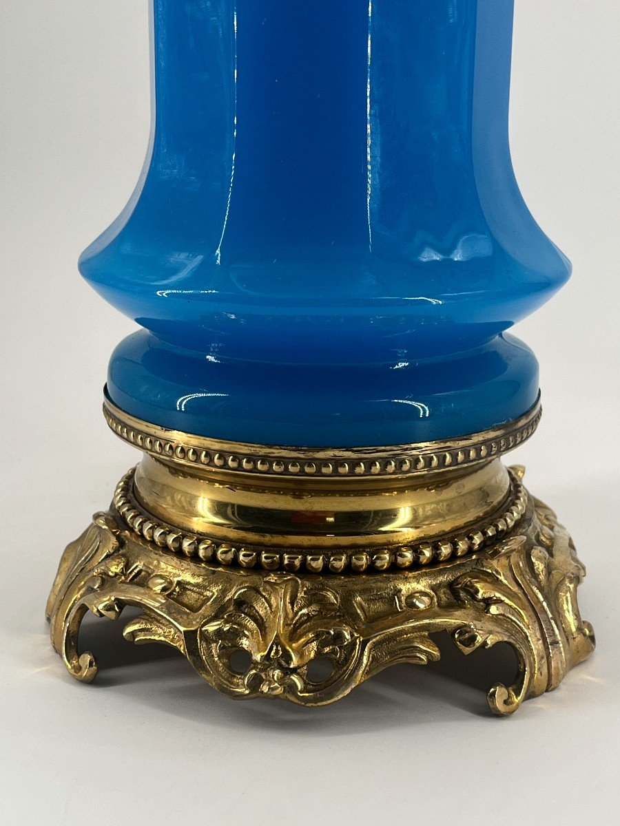 Pair Of Turquoise Opaline Lamps. Late 19th Century Period-photo-5