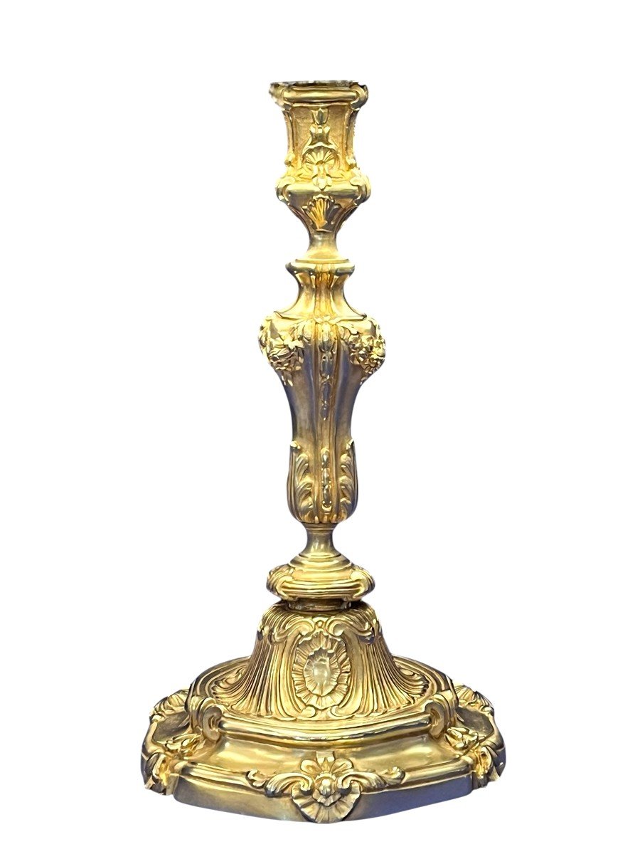 Paire De Flambeaux Montés En Lampes, En Bronze Doré. Style Louis XV. Epoque XIXè Siècle-photo-3