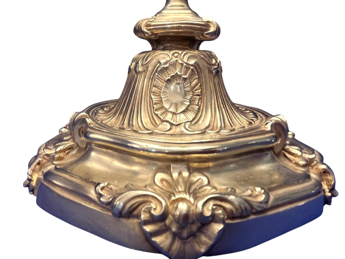 Paire De Flambeaux Montés En Lampes, En Bronze Doré. Style Louis XV. Epoque XIXè Siècle-photo-4