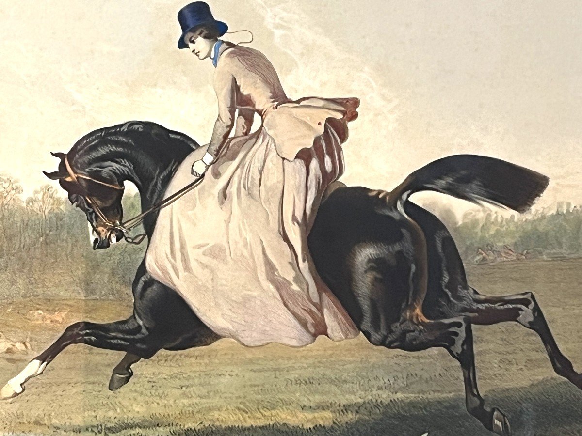 De  Dreux. Deux Lithographies d'Après. " Amazones ", Suite "motifs Equestres"-photo-2