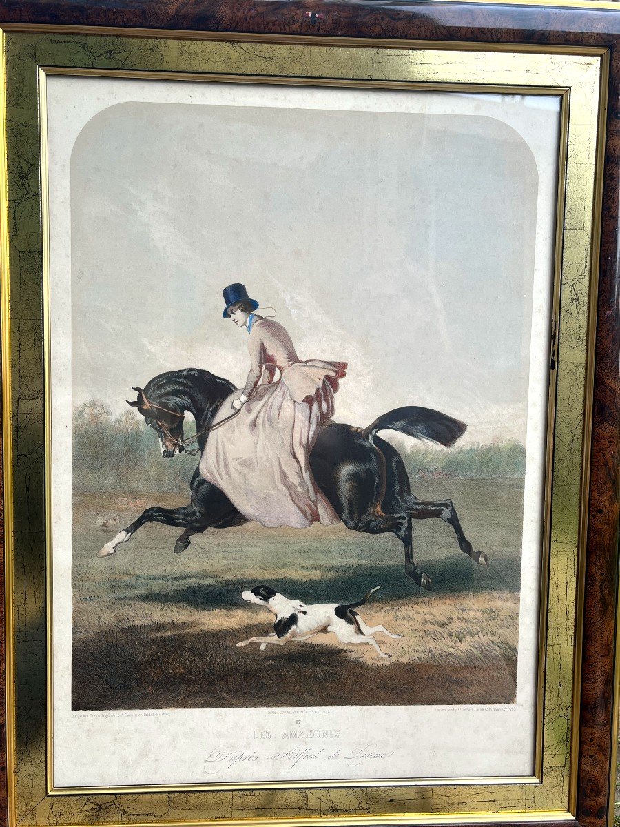 De  Dreux. Deux Lithographies d'Après. " Amazones ", Suite "motifs Equestres"-photo-7