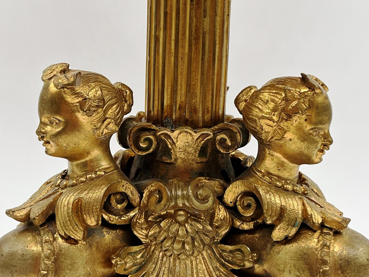 Flambeau Aux Sphinges, In Gilt Bronze. Napoleon III Period. Mounted As A Lamp-photo-3