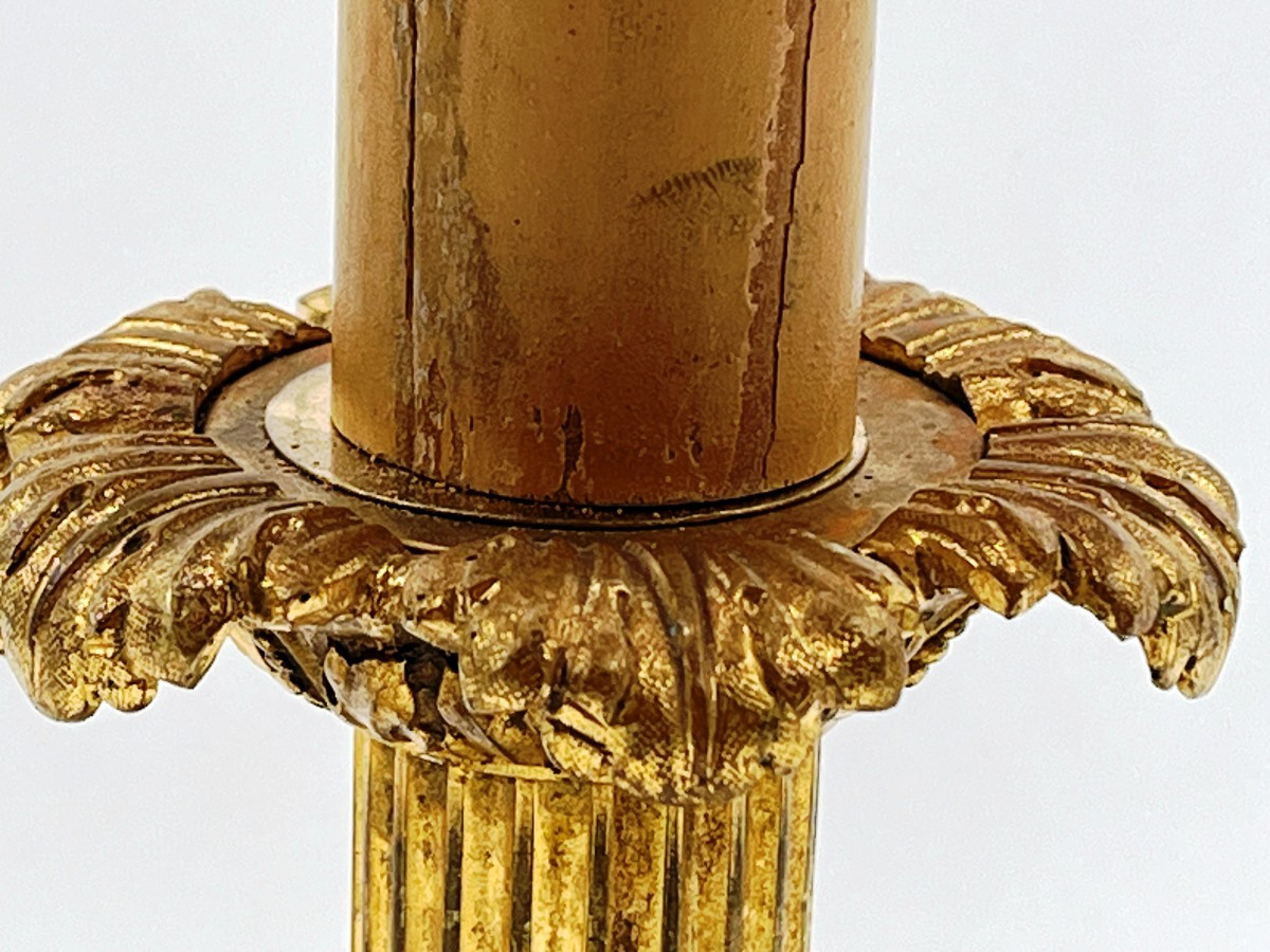 Flambeau Aux Sphinges, In Gilt Bronze. Napoleon III Period. Mounted As A Lamp-photo-7