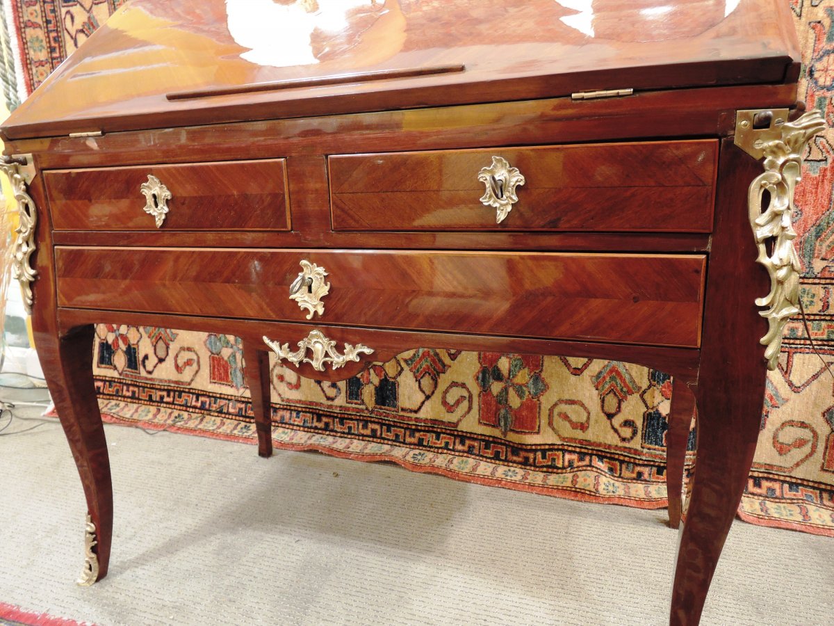 Slope Desk All Sides In Satin Veneer. Regence Period.-photo-2