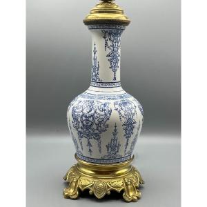 Gien. Earthenware Lamp, Bérain Decor. Louis XIV Style