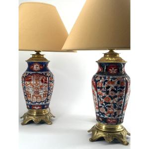 Paire de lampes En Porcelaine Imari, Epoque XIXè Siècle